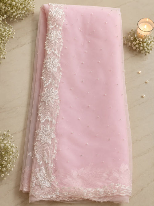 Blush Pink Pearl Net Saree