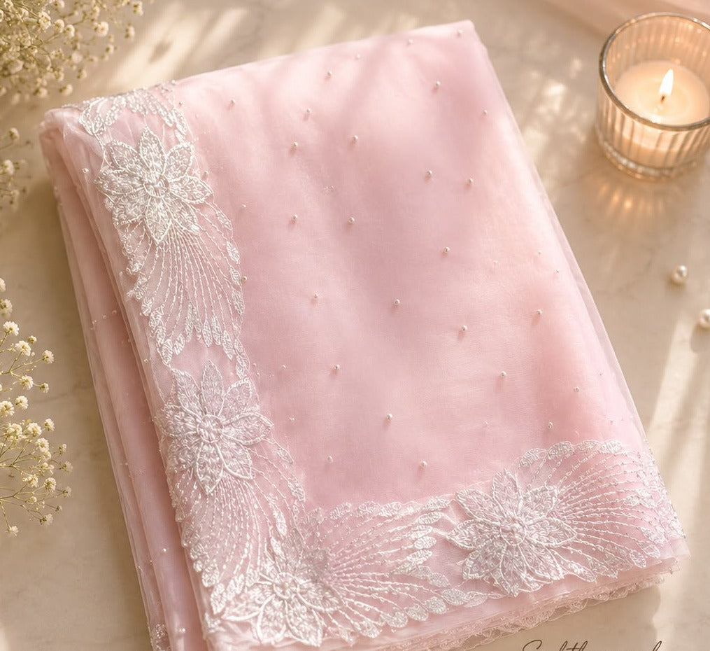 Blush Pink Pearl Net Saree