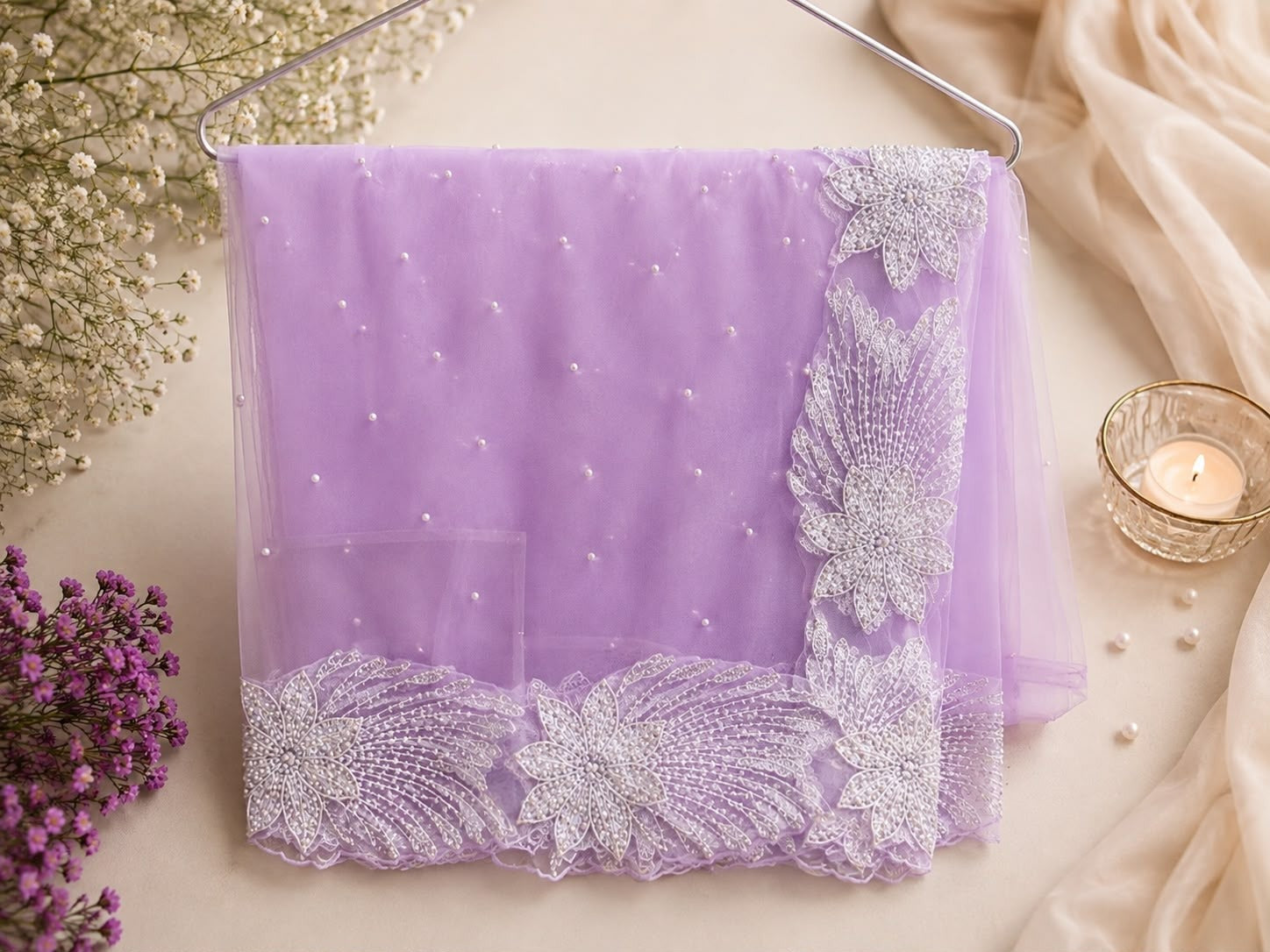 Lilac Pearl Net Saree